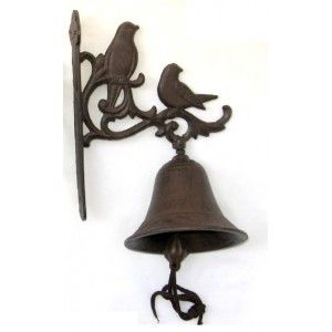 litinový zvonek s držákem na zeď  vrata kovový litinový zvoneček se závěsem na stěnu, ZVONEK s  ptáčky 24 CM, železný zvon na pověšení,dekorativní zvon na chalupu,zvonek z litiny jako dárek do chalupy