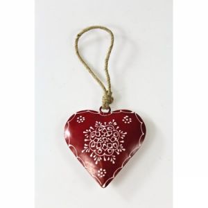 kovové malované srdce červené malé jako dekorace na zavěšení, kovové srdíčko červené malované dekorativní, SRDCE ČERVENÉ MALOVANÉ KOV 9 CM