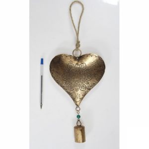 Zlaté srdce velké se zvonkem, 39/23 CM, závěsné dekorativní srdce zlaté