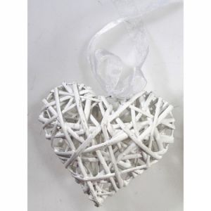 Ratanové bílé srdce 16cm dekorativní bílé srdce z