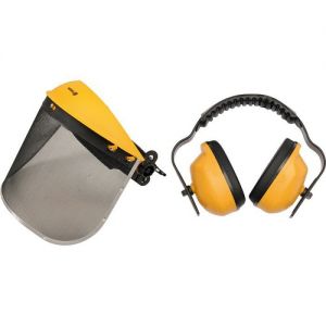 ochranný štít  se sluchátky k motorové pile křovinořezu 