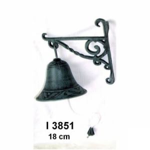 litinový ZVONEK  s držákem na zeď 18CM , zahradní litinový zvon, dekorace, doplněk, dárek na chalupu , zvon se závěsem zvon na zeď dekorativní zvon