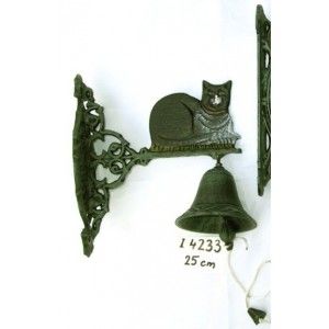 domovní ZVONEK VELKÝ-KOČKA 25X22CM, dekorace z kovu zvon na vrátka , zvon  ke vchodu z litiny , doplněk zahrady Litinový zvonek s motivem kočky