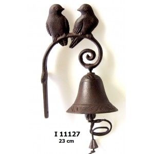 litinový zvonek s 2 ptáčky 23 cm, litinová dekorace na vrata, dárek pro chalupáře , kovový zvon na vrata , zvonek litinový na vrátka dekorace na chatu stodolu , zahradní zvonek z litiny , 
